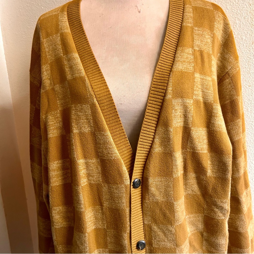 Vans Men's Mustard Yellow Checkered Cardigan Sweater sz XXL - Picture 2 of 5